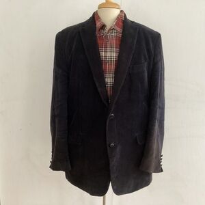 Lauren Ralph Navy Blue Paisley lined 2 Button Corduroy Elbow Patch Blazer 48L